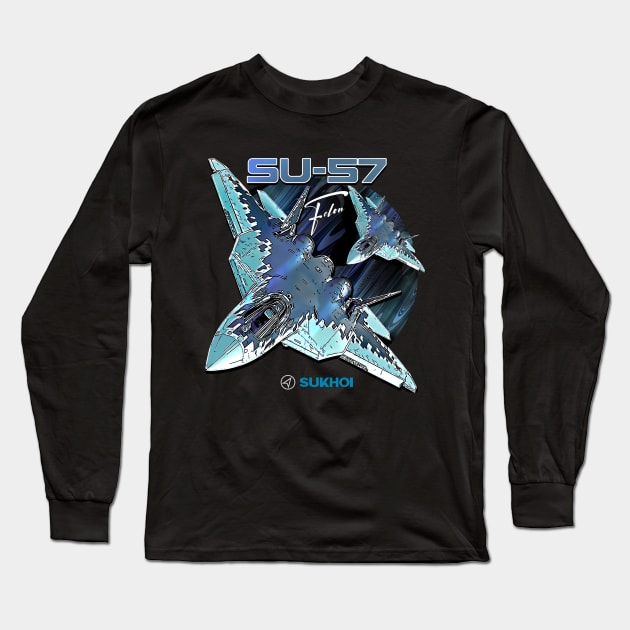 Sukhoi Su-57 Stealth Multirole Fighter Aircraft Long Sleeve T-Shirt by aeroloversclothing